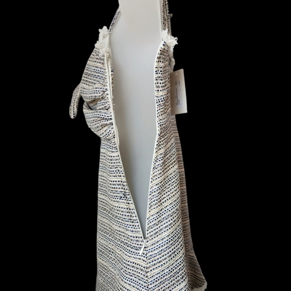 New Katwalk Sparkly Woven Chic Striped Cutout Fringe Hem Dress Size S - Picture 9 of 9